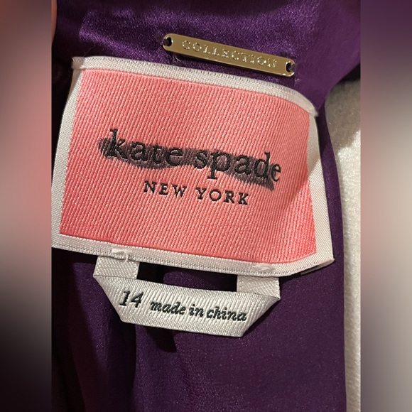 Kate Spade silk dress w/ draped neckline, long balloons sleeves. Midi. Purple 14 - Picture 9 of 16